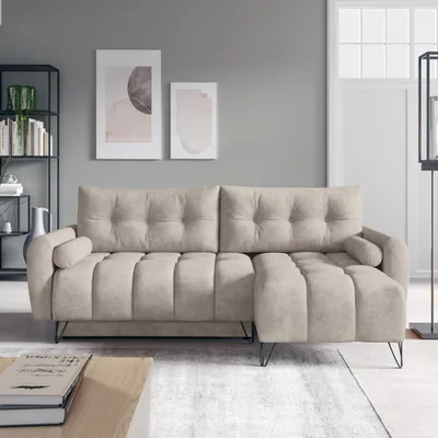 Produktbild von Ecksofa MALAGA MINI Beige, L-Form - mit Schlaffunktion, Bettkasten & universeller Ottomane