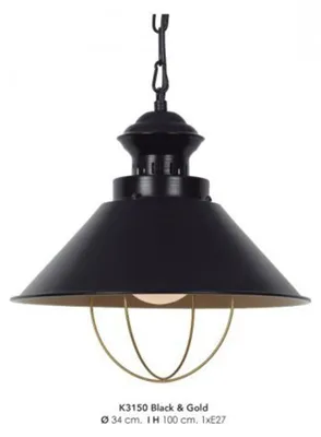 Produktbild von Casa Padrino Hängeleuchte Deckenleuchte Schwarz / Gold Industrial Design 34 cm Durchmesser - Industrie Lampe Leuchte Industrieleuchte
