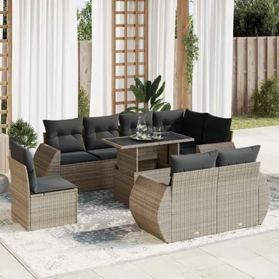 Produktbild von CLORIS 9-tlg. Garten-Sofagarnitur mit Kissen Grau Poly Rattan - Sitzgruppe 3326661
