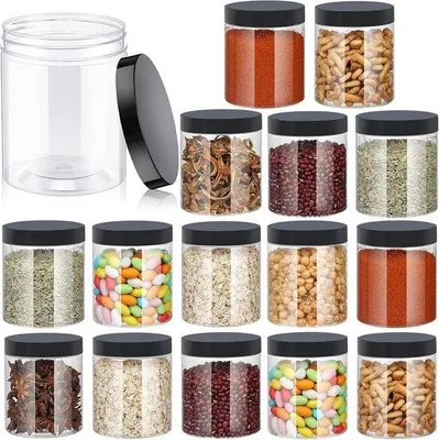 Produktbild von Plastikbehälter mit Deckeln 500 ml - 16 Stück Lebensmittelbehälter Plastikjars mit Schraubdeckeln - 16 Stück durchsichtige Plastikbehälter Runde handwerkliche Behälter - 16 Stück durchsichtige Plastikgrainbehälter