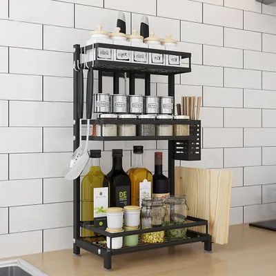 Produktbild von Gewürzregal Küchenregal Küchenarbeitsplatte Organizer Gewürz-Ständer 3 Ebenen 34x2x61cm