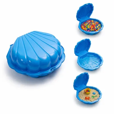 Produktbild von ONBEST Sandkasten 2in1 Sandmuschel mit Deckel | 100 kg | Kunststoff | Blau | 88 x 78 x 38 cm