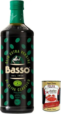 Produktbild von Basso Native Extra Natives Olivenöl, klassisch, italienisch, kaltgepresst, 1 L, + Italian Gourmet polpa 400g