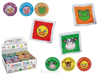 Produktbild von Magic-Handtuch Farmtiere, 30 x 30 cm, farbenfrohe Motive, 6-fach sortiert