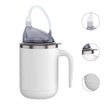 Produktbild von 304 Edelstahl Pflegebecher, 450 ml, Trink- & Breibecher, Anti-Leck, Silikon-Saugmund, für Senioren, Schwangere, Bettlägerige, Pflegebedarf
