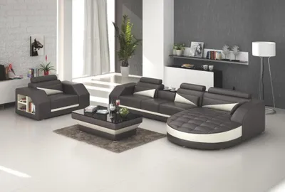 Produktbild von Ledersofa Couch Wohnlandschaft Ecksofa + Sessel Garnitur Design Sofa mit USB