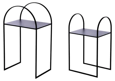 2er-Set Beistelltische Lokko, Glas/Metall, Schwarz, 70x40 cm