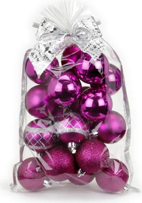 Produktbild von Weihnachtskugeln Kunststoff im Geschenkbeutel 6cm Mix 20er Set Fuchsia