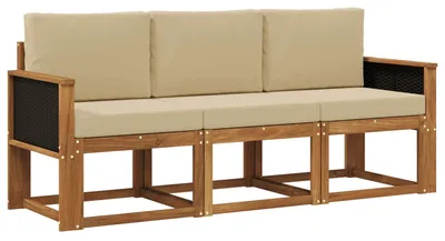 Image de vidaXL Ensemble de canapés d'extérieur avec coussins 3 pièces Naturel