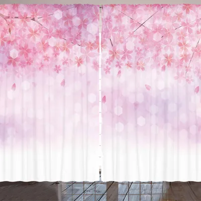 Obrázek produktu pro ARANDE Bledě růžová záclona, Sakura Branches s kvetoucími květinami Zahrada Příroda Léto Inspirace Umění, 280 x 245 cm, Bledě růžová Bílá