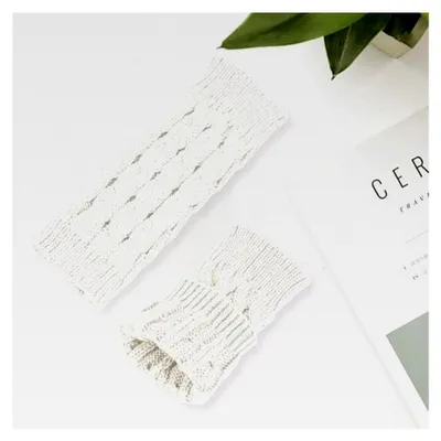 Produktbild von 1 Paar Weiße Fingerlose Damenhandschuhe aus Wolle, Warme Strickhandschuhe, Weiche Elastische Handschuhe