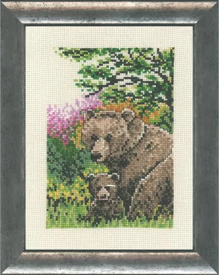 Produktbild von Permin Kreuzstich Stickpackung "Bär mit Kindern", Zählmuster, 16x21cm, 92-9132