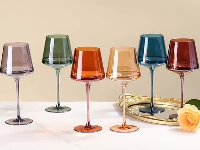 Imagen del producto de Silecomplaza, set de copas de vino de cristal de colores, 170 piezas, capacidad de 473 ml, color resistente a la luz, copas de vino de colores sopladas a mano, no aptas para lavavajillas, regalo para amantes del vino