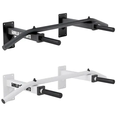 Produktbild von GORILLA SPORTS® Klimmzugstange - Wandmontage, mit 5 rutschfeste Griffe, bis 350 kg Belastbar, aus Stahl, inkl. Montageanleitung und Schrauben, Schwarz - Pull Up Bar, Klimmzug Stange Wand