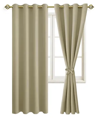 Imagen del producto de Cortinas opacas negras con ojales, para salón y dormitorio, 228 x 140 cm