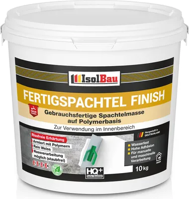 Produktbild von Isolbau Fertigspachtel Finish 10 kg, Glättspachtel Fugenspachtel, Gebrauchsfertige Polymer-Gips Fertig-Spachtelmasse für innen, Weiß Q1-Q6
