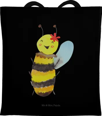 Produktbild von Mr. & Mrs. Panda Tote Bag Biene Happy - Schwarz - Geschenk, Laptoptasche, Büchertasche, Schultasche, Jutebeutel, Tasche