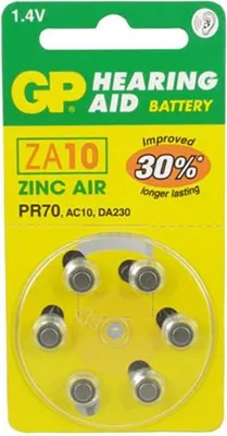 Produktbild von GP Batteries Hearing Aid ZA10, Einwegbatterie, PR70, Zink-Luft, 1,4 V, 6 Stück(e), 3,6 mm