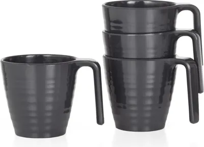 Produktbild von Melamin Camping Geschirr Set 4 Personen I Tassen Stone 4-teilig (passend zu Red, Blue, Grey, Curry, Green)