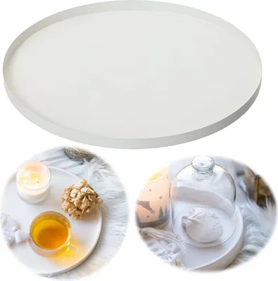 Produktbild von LS-LebenStil Metall Deko Tablett Rund Ø35cm Weiß Dekoteller Kerzentablett Servierteller Kerzenschale Kerzenteller Platzteller Serviertablett