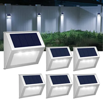 Solar-Heckleuchten, Edelstahl, LED, 6er-Set, kaltweiß, wasserdicht