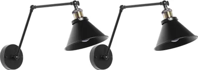Zdjęcie produktu dla BELIANI Zestaw 2 lamp ściennych czarny metalowy klosz regulowane ramię industrialny