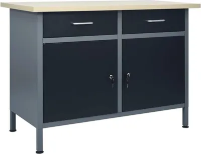 Obrázok produktu pre vidaXL Pracovný stôl čierny 2 zásuvky 2 skrinky dvere oceľ 120x60x85cm