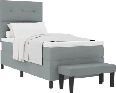 Image de vidaXL Lit boxspring avec tête de lit gris clair 90 x 200 cm Tissu