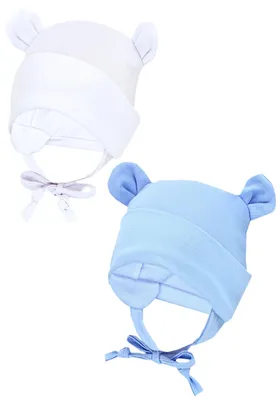 Produktbild von TupTam Baby Erstlingsmütze mit Ohrenklappen 2er Pack, Farbe: Weiß / Blau / mit Ohren, Größe: 62-68