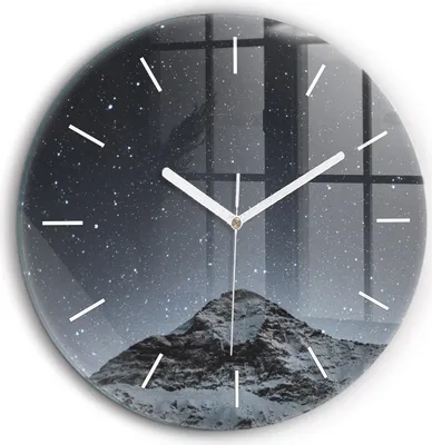 Produktbild von Wallfluent Große Wanduhr – Stilles Quarzuhrwerk - Uhr Dekoration Wohnzimmer Schlafzimmer Küche - Zifferblatt mit Striche - weiße Zeiger - 60 cm - Ein Berg unter dem Sternenhimmel
