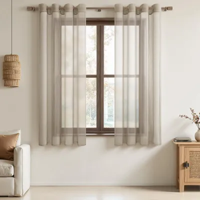 Productafbeelding van Gordijnen met ringen 150x140 cm, set van 2, beige, transparant, voor slaapkamer