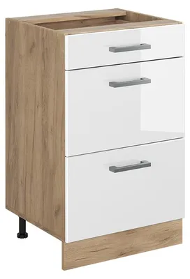 Immagine prodotto di Mobiletto base per cucina Vicco R-Line Bianco lucido/Rovere dorato 50 cm senza piano di lavoro, Model 70008