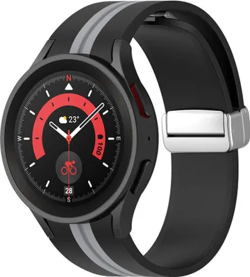 Produktbild von Strap-it Smartwatch-Armband – magnetisches Silikon-Uhrenarmband Samsung Galaxy Watch 7 (40 & 44 mm) / Galaxy Watch 6 (Classic) / Watch 5 (Pro) / Galaxy Watch 4 (Classic) / Watch FE – Schwarz/Grau