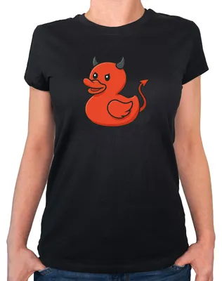 Produktbild von Huuraa Damen T-Shirt Quietscheente Teufel Gummiente Luzifer M Black Bio Baumwolle Fairtrade Damenshirt Geschenkidee