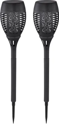 Produktbild von 2er Set LED Solar Steckleuchte, schwarz, Feuereffekt, H 50 cm