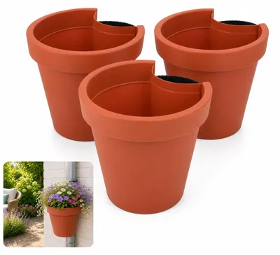 Produktbild von Benza Regenrohr Blumentopf aus Terrakotta – 3er-Set – Ø 23,5 x 21 cm – Polypropylen – 90 % Recyclingmaterial