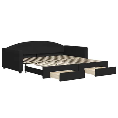 Zdjęcie produktu dla vidaXL Rozkładane łóżko dzienne z szufladami czarne 100x200 cm tkanina