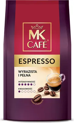 A bag of MK Cafe Espresso coffee beans.