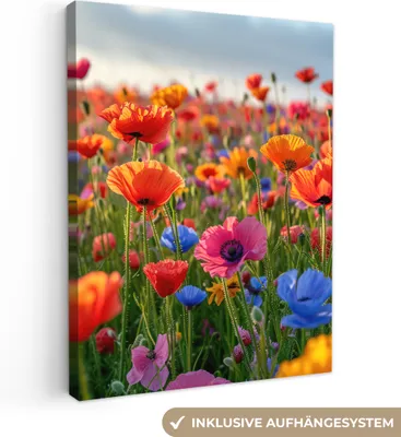 Produktbild von MuchoWow® - Leinwandbilder - Blumen - Mohnblumen - Farbenfroh - Natur, Wandbild, Wanddeko Bilder Wohnzimmer, 60x80 cm
