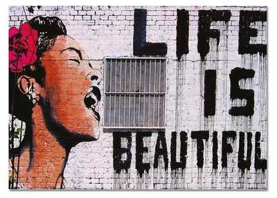 Image de Giallobus - La vie est belle - Banksy - 140L x 100l cm - Tableau - Verre acrylique