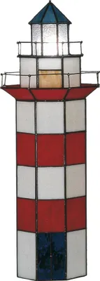 Produktbild von Clayre & Eef Tiffany Tischlampe Leuchtturm 21x56 cm Rot Weiß Glas