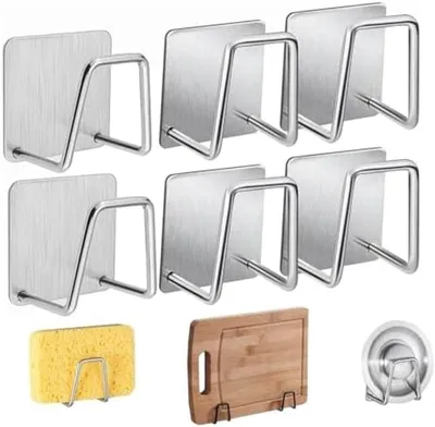 Produktbild von PolkaHome® 6 selbstklebende Schwammhalter aus Edelstahl für Spülbecken, 8 x 12 x 10 cm, Silber
