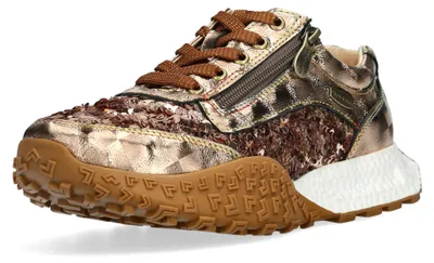 Produktbild von Laura Vita Damen Pailletten glänzende Details Reißverschluss Sneaker EVITAO 03, Größe:39 EU, Farbe:Gold