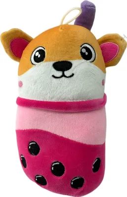 Produktbild von Bubble Tea Plüschtier 20 cm Boba Kuscheltier Plüschpuppen Weiche Bubble Tea Kuscheltier Tee Weiche Puppe Teetasse Kissen Kinderspielzeug (Bubble Tea Hund Bär Pink Orange 20 cm)