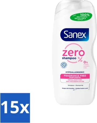 Imagen del producto de Sanex - Champú - 0% tensioactivos - Para cabello normal - Limpieza suave - 250 ml - Paquete económico - 15 unidades