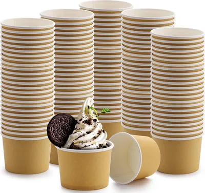 Produktbild von 100 Stück Eisbecher Pappe Eisschalen Einweg Pappschalen Stapelbar Einwegschalen Umweltfreundlich Karton für Eis Dessert Vorspeisen Party Picknick - 240 ml