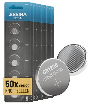 Produktbild von ABSINA 50x CR1225 Knopfzelle 3V Lithium - CR 1225 auslaufsicher & lange Haltbarkeit