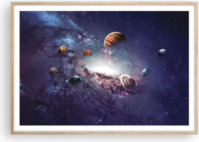 Produktbild von Gerahmtes Poster - Rahmen in heller Eiche - Kosmos Planeten die Sterne - 100x70 cm - Wand Bild - Wanddeko - Wandbilder - Kunstposter - Wandposter - Bilderrahmen - Bilder - P2NAA100x70-4851