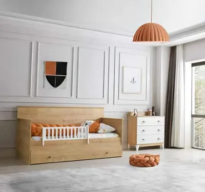 Zdjęcie produktu dla Nowoczesne łóżko Montessori z komodą Stylowy design do pokoju dziecięcego
