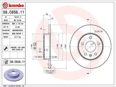 Produktbild von 2x BREMBO Bremsscheibe 08.C656.11 für OPEL ZAFIRA B (A05) 45mm 264mm